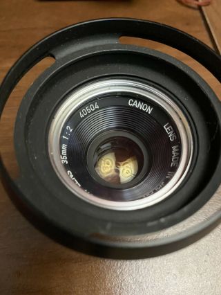 Rare Canon Lens 35mm 1:2 F/2 Leica LTM Thread Mount Rangefinder Lens w Hood EXC, 3