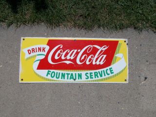 Vintage Coca Cola Fountain Service Porcelain Drink Sign Rare Htf Coke Soda Pop