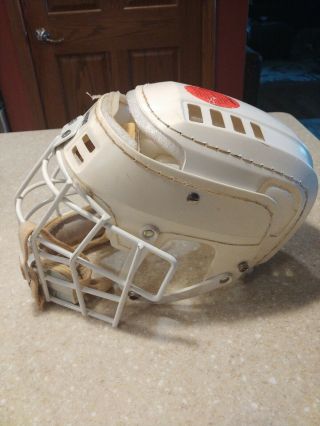 Vtg Cooper Sk 100 White Hurling Hockey Helmet Sk100 W/rare Shield Cage Hm - 200