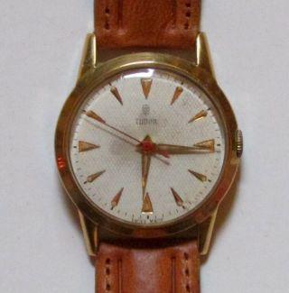 Vintage Gold Plated Tudor Watch In Good Order - Rare Red Second Hand