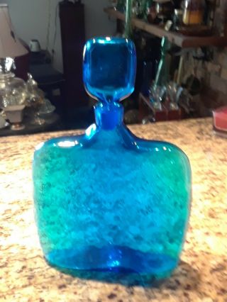 Rare Vintage Aqua Blue Large Square Glass Decanter