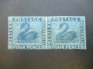 Western Australia Stamps: 4d Blue Imperf Pair - Rare (h185)