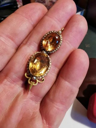 A Rare And Fine Quality 18ct Large Period Double Citrine And Pearl Earring