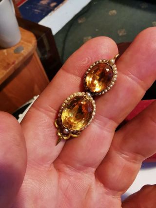 A RARE AND FINE QUALITY 18ct LARGE PERIOD DOUBLE CITRINE AND PEARL EARRING 2