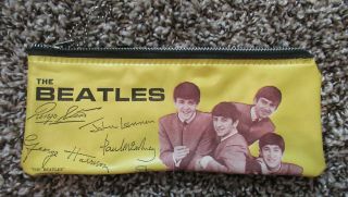 Beatles Rare 1964 Yellow Vinyl Zippered Pencil Case Near
