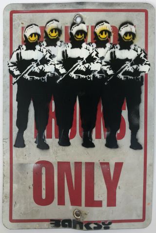 Banksy “smiley Riot Coppers” Stencil Street Traffic Sign Painting Rare