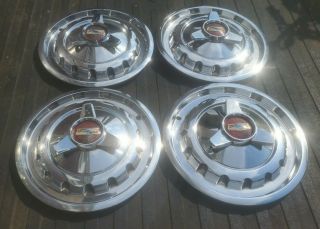Set Of 4 Rare Oem 1957 Chevy Bel Air Nomad 14 " 3 - Bar Spinner Hubcap Wheel Covers