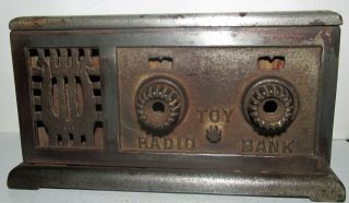 Unusual Rare Vintage Cast Iron Toy Radio Bank W 2 Dials & Grill