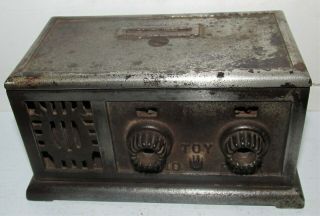 Unusual RARE Vintage Cast Iron TOY RADIO BANK w 2 Dials & Grill 2