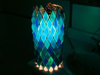 Rare Vintage Swag Hanging Lamp Lucite Chunk Blue Green Diamond 60s Retro