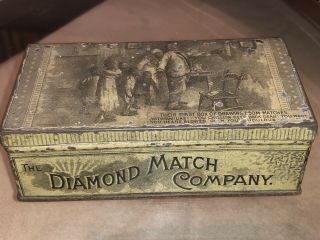 Rare 1800’s The Diamond Match Co.  Tin Box - Black Family 1st Match - Black Americana