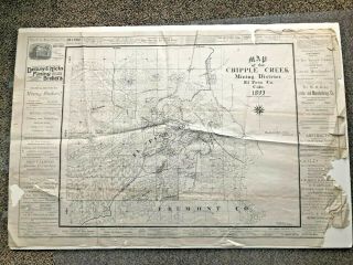 1893 Cripple Creek Mining District Colorado - Large & Rare