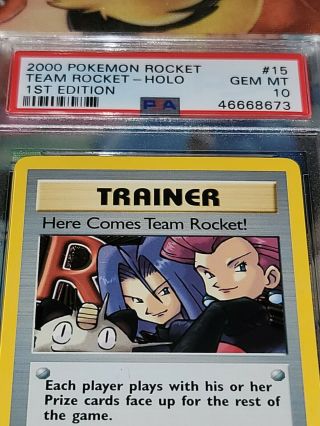 Psa 10 Gem Here Comes Team Rocket 15/82 1st Edition Holo Rare Pokemon Card