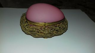 Stunning Antique Ornate Rare Palais Royal Pink Opaline Hinged Egg Casket