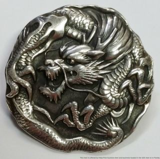 Rare Antique Art Nouveau Unger Bros Sterling Silver Dragon Brooch Pin