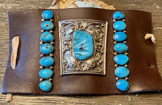Impressive Rare Navajo Sterling & Gem Blue Turquoise Blossom Ketoh Bracelet 147g