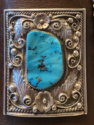 Impressive Rare Navajo Sterling & Gem Blue Turquoise Blossom Ketoh Bracelet 147G 3