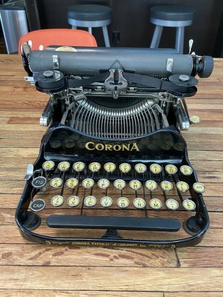 1917 Corona 3 Folding Portable Typewriter With Case And Rare Rest Key