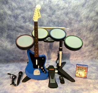 Ps4 Rock Band 4 Rivals Jaguar Guitar Wired Drums Game Microphone