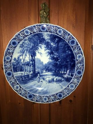 Offer 1922 Rare Delft Blue Wall Charger/plate Porceleyne Fles 15.  6 In,  Holland