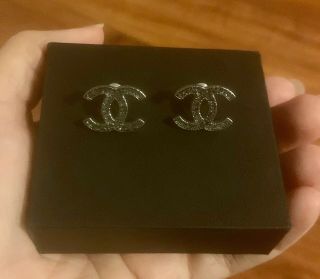 Authentic Rare Chanel Large Black Sparkle Earrings
