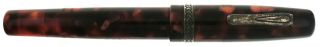 Rare Krone Stretch Fiesta Fountain Pen 18k Nib Sterling Trim Red Marble