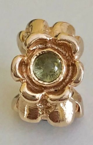 Authentic Pandora 14k Gold Peridot Green Ribbon Charm 750343pe Retired V.  Rare