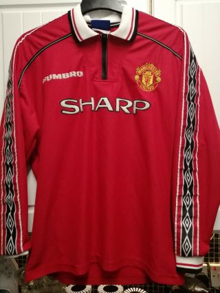 Vintage Manchester United Long Sleeve Umbro Shirt 1999 Treble Large Mens Rare