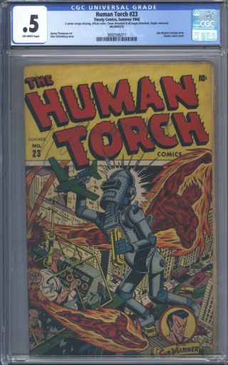 Human Torch 23 Cgc 0.  5 Vol 1 Classic Robot Cover 1946 Rare Book