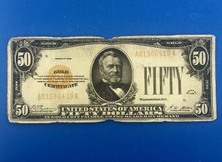 1928 Series $50 Fifty Dollar Small Size Gold Certificate Grant Fr.  2404 Rare Key