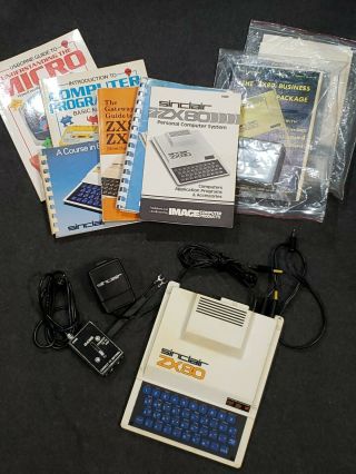 Rare Vintage Sinclair ZX80 Computer with Adapter,  Data Cables and Books 2