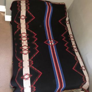 PENDLETON Aztec King Wool Blanket & Metal Sign RARE 64” BEAVER STATE Bundle VTG 2