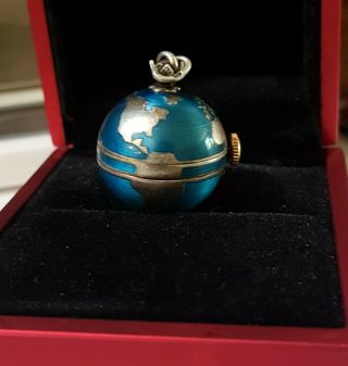 Uno Swiss Guilloche Enamel Globe Ball Watch Pendant Stunning Rare Art Deco 21 Gr