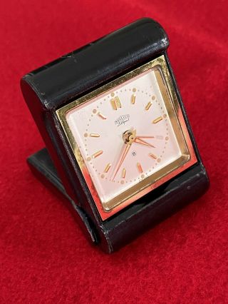 Vintage Angelus Very Rare Lilliput Travel Alarm Clock 8 Days 15 Jewels