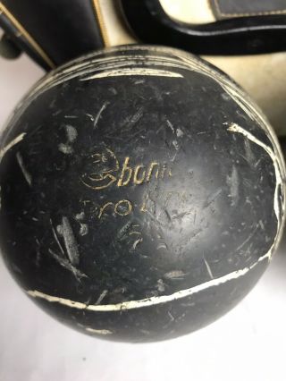 Vintage Ebonite Pro - Line 5M duckpin balls 5” 3lbs 8oz Rare With Clark Bag 2