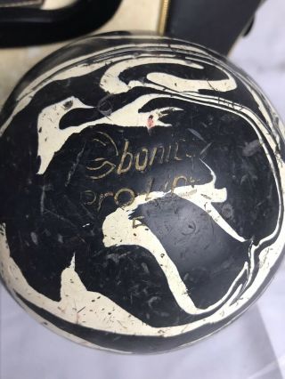 Vintage Ebonite Pro - Line 5M duckpin balls 5” 3lbs 8oz Rare With Clark Bag 3