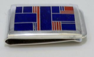 Rare RAY TRACEY KNIFEWING Signed STERLING SILVER LAPIS LAZULI & CORAL MONEY CLIP 2