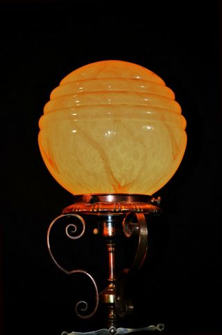 Rare 19 C Victorian Arts & Crafts bronze Gas table lamp art deco shade 2