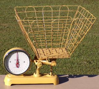 Rare Vintage Yellow Detecto Dry Cleaning Laundry Scale With Wire Basket