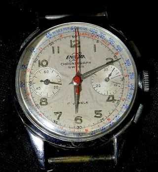 Rare Vintage Enicar 17j Chronograph Wristwatch Swiss Movement 1005 Ch