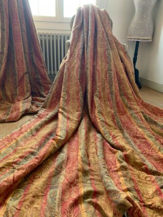 Laura Ashley Curtains Shabby Period Chic Lovage Paisley Striped Interlined Rare