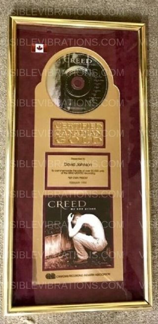 Creed Gold Record Award My Own Prison Canadian Rare