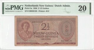 Netherlands Guinea 2 1/2 Gulden 1950 P - 5a Pmg 20 Rare