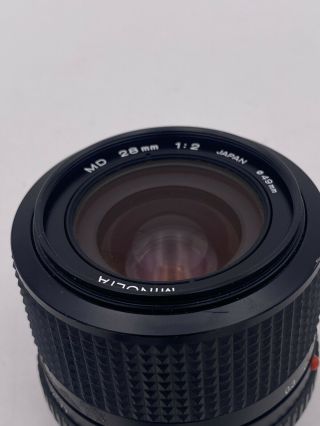 Rare Minolta MD 28mm F/2 MF Wide Angle Lens w/ Filter & Hood 3