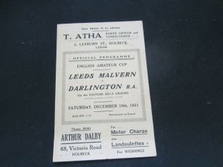 1921 - 22 Extremly Rare English Amateur Cup Leeds Malvern V Darlington R.  A.