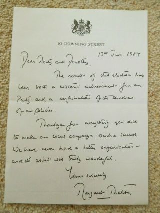 Prime Minister Margaret Thatcher Rare Hand Written Letter