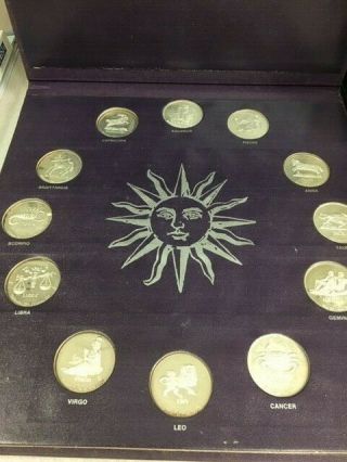 Rare 1970s Danbury Beckton Zodiac Silver Proof Edition 12 Coins In Album