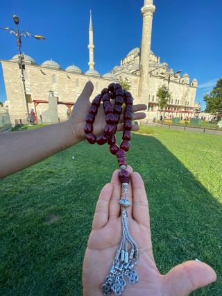 Rare Ottoman Faturan German Amber Sandalous Misbaha Prayerbeads Rosary Tasbih,
