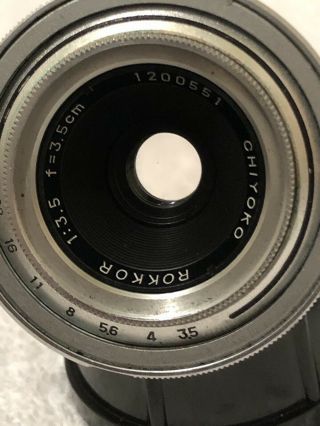 Rare Chiyoko Rokkor 3.  5cm (35mm) f/3.  5 Lens for Minolta A,  with Case 3