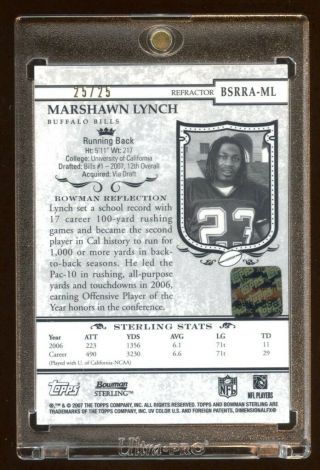 MARSHAWN LYNCH 2007 STERLING RC AUTO D 25/25 GAME JERSEY REFRACTOR RARE 2